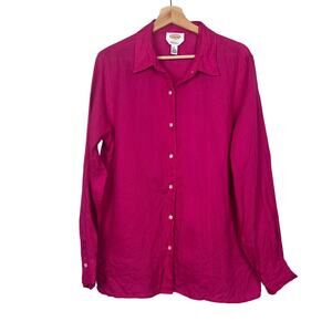 Talbots Women's Size 16 Raspberry Pink Irish Linen Button Up Long Sleeve Shirt